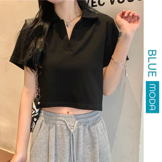 Áo phông nữ có cổ, áo polo nữ kiểu Croptop tay ngắn dáng suông chất liệu cotton cao cấp Bluemoda215