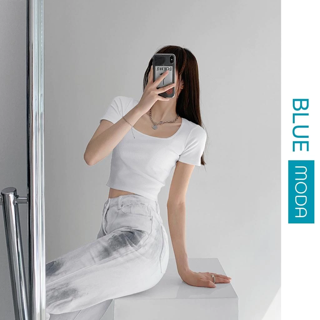 Áo croptop nữ cổ vuông tay ngắn dáng ôm body tanktop ba lỗ phong cách Hàn Quốc hàng đẹp BLUEMODA218