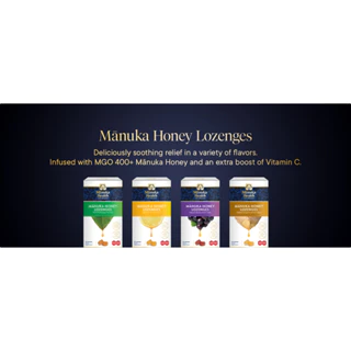 MIX 4 VIÊN KẸO NGẬM MẬT ONG MANUKA Health Honey Lozenges VỊ LÝ CHUA ĐEN (Blackcurrant), CHANH, GỪNG, KEO ONG (Propolis)