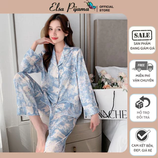 Bộ Lụa Mặc Nhà Đồ Pijama Nữ Tay Dài Chất Lụa Cao Cấp Mát Mềm Mịn ELSA PIJAMA