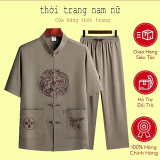 Trang Phục Thời Đường, Bộ Đồ Nam Chất Đũi Cho Bố, Ông Thêu Rồng Rộng Rãi, Sang Trọng. mã B2