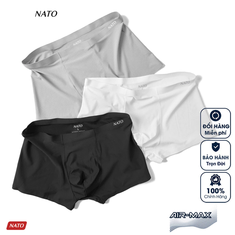 Quần Lót Boxer Nam Nato Airmax Vải Lụa Băng Tự Nhiên Thun Lạnh Su Đúc Cao Cấp Có Lỗ Thoát Khí 230Gsm