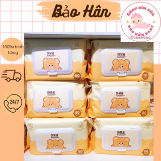 Khăn ướt cao cấp Mamogom Hàn Quốc 100% sợi giấy organic cotton mềm mịn không cồn an toàn cho da bé bịch 80 tờ