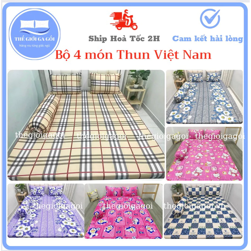 [ Link 1] Bộ Ga 4 món Thun Lạnh Việt Nam( 1 ga + 2 áo gối nằm + 1 áo gối ôm)