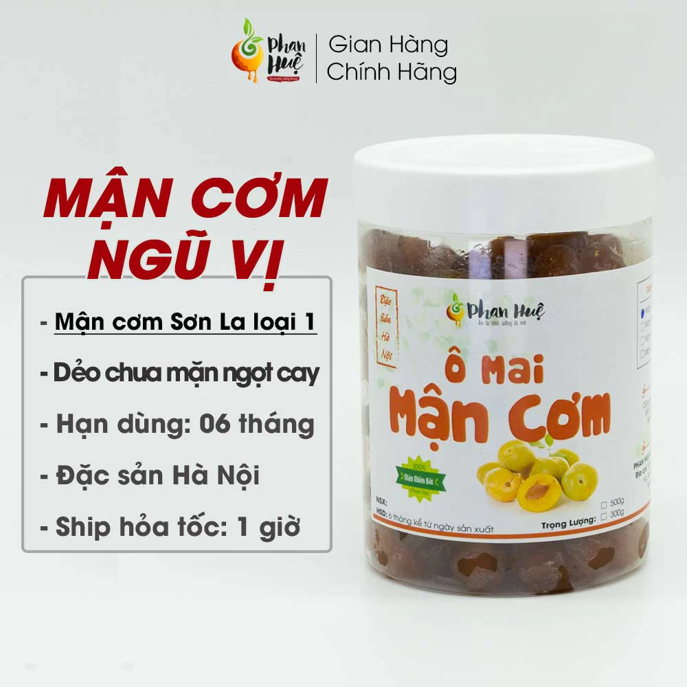 Muội mận cơm dẻo ngũ vị Phan Huệ hộp 100g 300g 500g vị dẻo chua cay mặn ngọt đặc sản Hà Nội