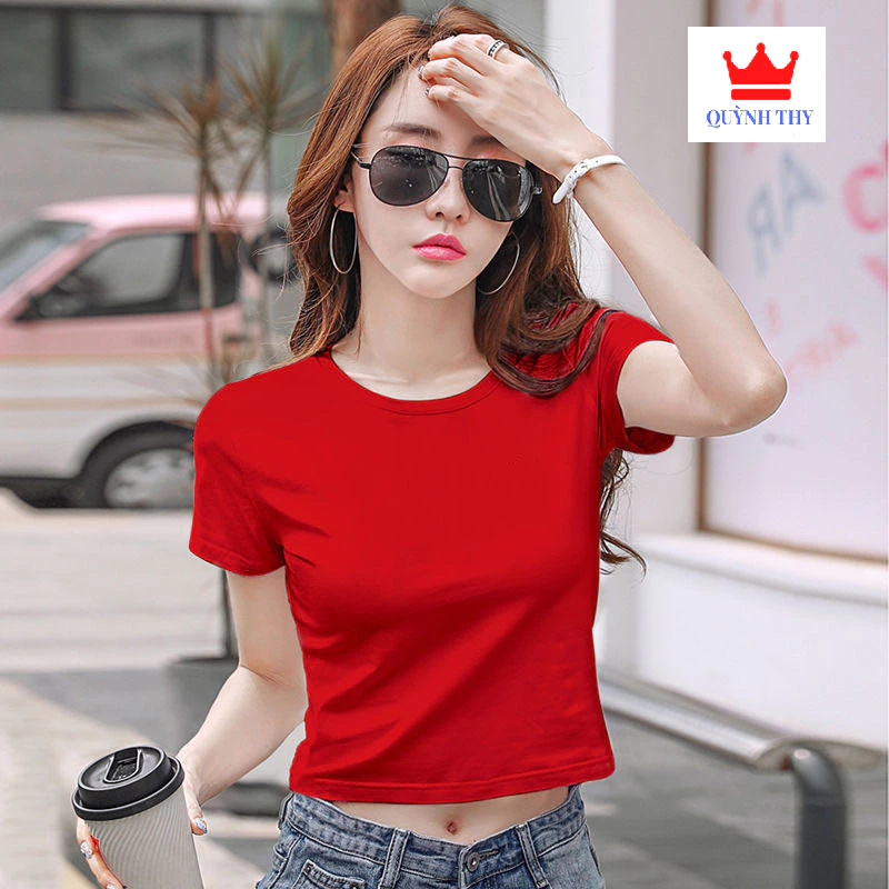 [ Hot Sale * ] Áo thun Nữ croptop cổ tròn tay ngắn 7 màu cotton lạnh chất đẹp siêu co giãn chống bai xù