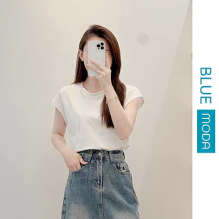 Áo phông nữ cổ tròn form rộng thun cotton trơn ba lỗ tay hến sát nách mầu đen trắng Bluemoda210