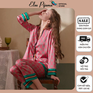 Bộ Lụa Mặc Nhà Bộ Pijama Lụa Nữ Dài Tay Chất Lụa Cao Cấp Mát Mềm Mịn ELSA PIJAMA