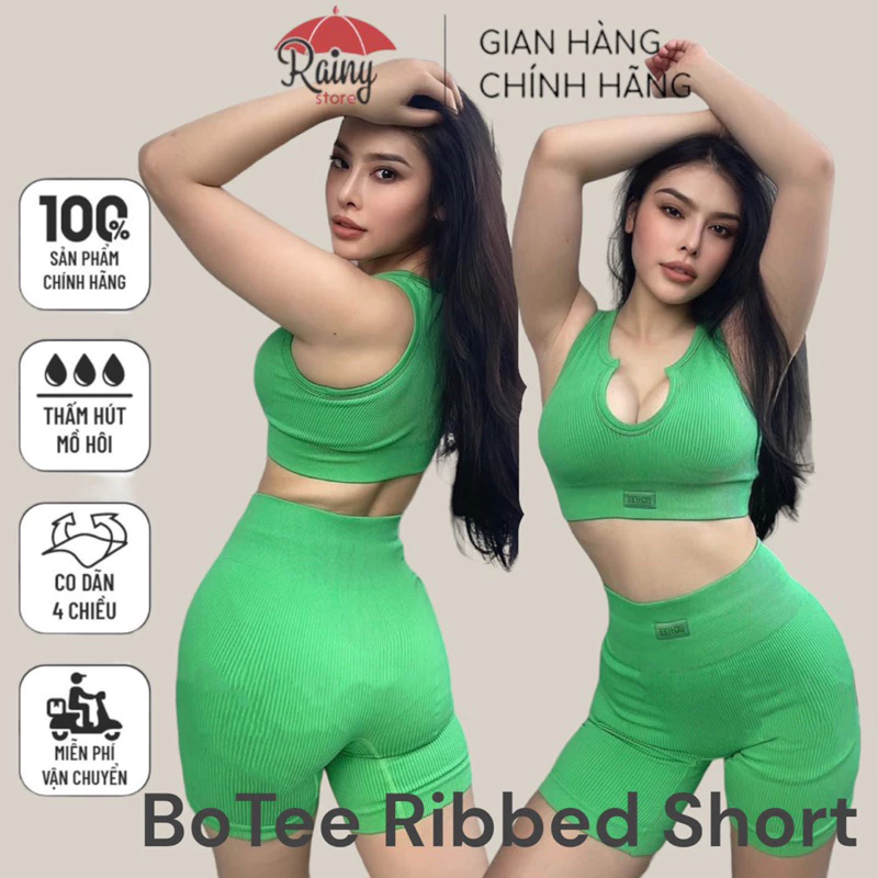 [ DỆT GÂN ] Bộ đồ tập gym Áo Bra Quần Đùi chất dệt gân dày dặn co dãn, thấm hút mồ hôi - Rainy Store