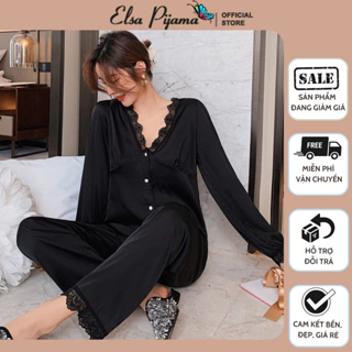 Bộ Lụa Mặc Nhà Pijama Lụa Nữ Dài Tay Chất Liệu Cao Cấp Mát Mềm Mịn ELSA PIJAMA