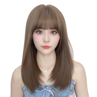 Tóc giả nữ Hàn Quốc nguyên đầu cao cấp làm bằng tơ mềm mượt như tóc thật (KHÓI VÀNG)+ tặng kèm lưới ONLINE SHOPPING_1102