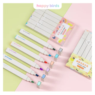 Bút Highlight set 6 bút dạ quang màu Pastel thân trắng 1 đầu vát đánh dấu ghi nhớ ghi chú sổ tay sổ bullet journal