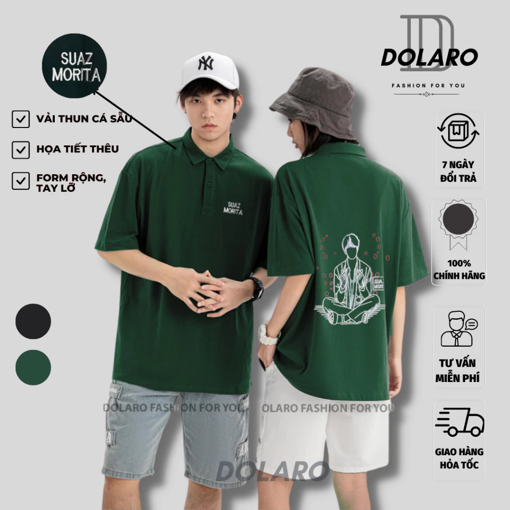 Áo polo nữ cổ bẻ form rộng họa tiết thêu bản lớn local brand DOLARO chất thun cá sấu thoáng mát, có thể mang nhóm lớp