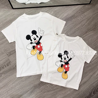 Áo phông cộc mickey chỉ tay màu trắng