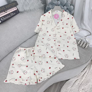 ĐỒ NGỦ PIJAMA THỎ DÂU CHẤT ĐŨI GÂN MẶC MÁT