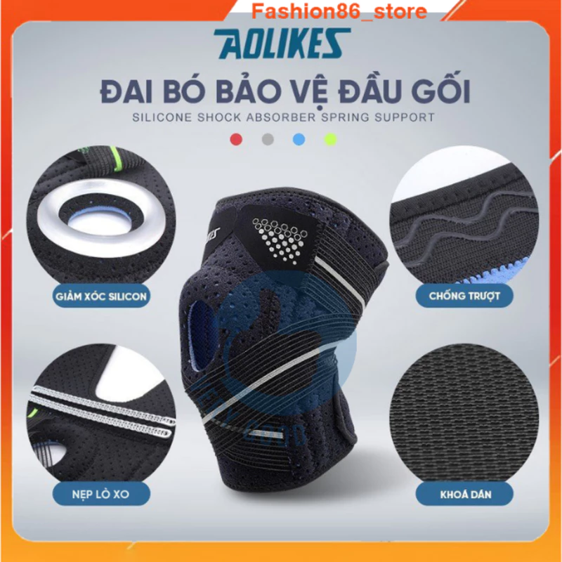 Băng bảo vệ đầu gối đai bó và trợ lực đầu gối Aolikes tránh chấn thương khi chạy bộ đá bóng chơi thể thao tập gym