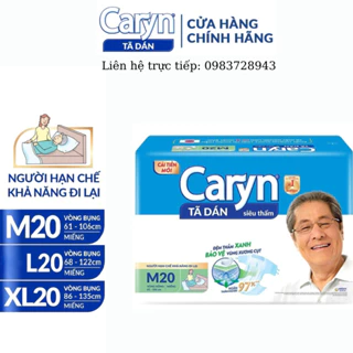 Bỉm người lớn CARYN dạng dán đủ size M20/ML20/XL20 miếng, Bỉm người già siêu thấm chống trào 4 chiều dành cho người già