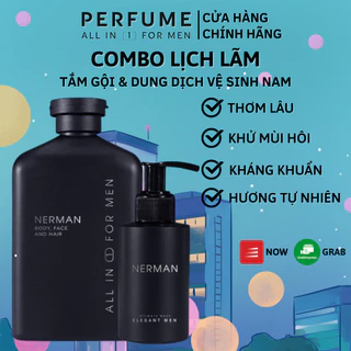 Combo Sữa Tắm Gội Nam Nerman 350ml Và Dung Dịch Vệ Sinh Nam Nerman 100ml Hương Nước Hoa Pháp Cao Cấp