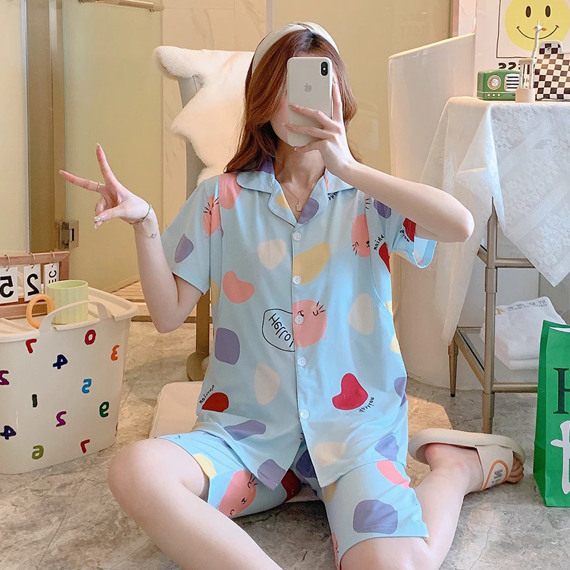 Bộ Pijama mùa hè mặc bầu và sau sinh có thiết kế cho con bú siêu [hàng quảng châu]