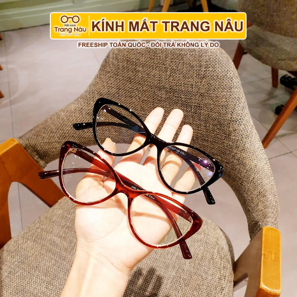 Gọng Kính Cận Mắt Mèo Thời Trang 2383 (Tặng hộp khăn lau kính) - Kính Mắt Trang Nâu