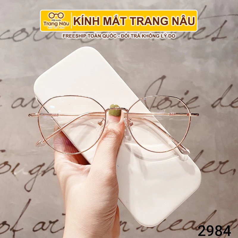 Gọng kính cận kim loại nữ thiết kế mắt tròn thanh mảnh màu sắc thời trang 2984 - Kính Mắt Trang Nâu