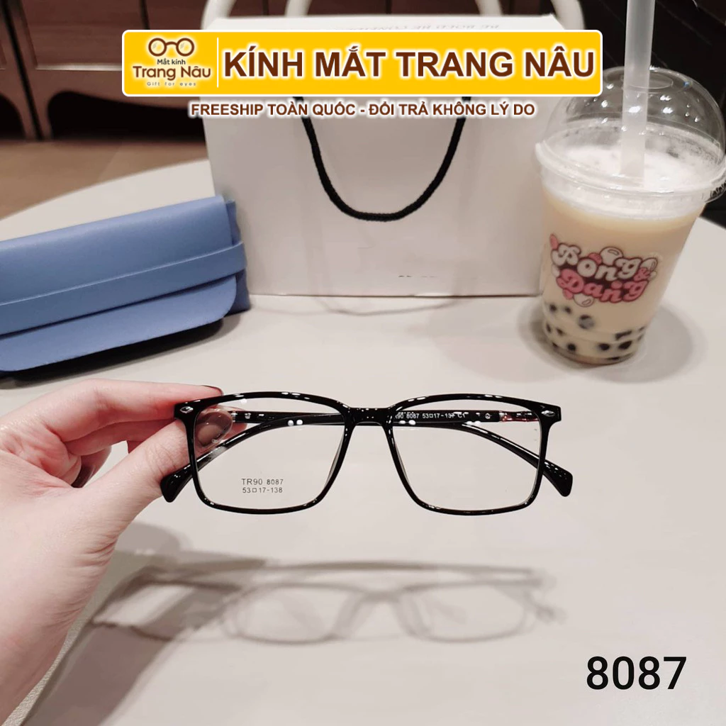 Kính cận gọng thời trang nam nữ 8087 gọng dẻo có thể thay lắp mắt cận - Kính Mắt Trang Nâu