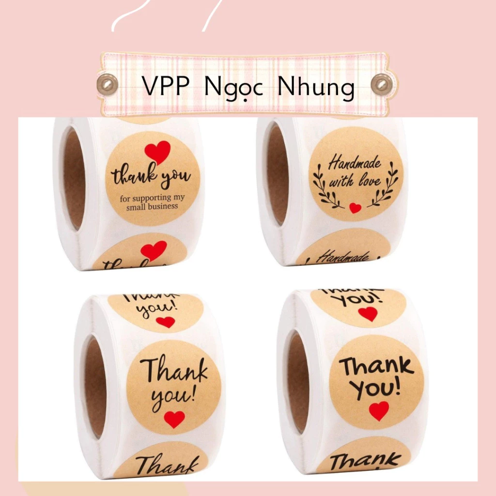 Cuộn 500 nhãn dán kraft ❤️chữ Thank you tròn 2,5 cm❤️ trang trí hộp quà, đồ handmade