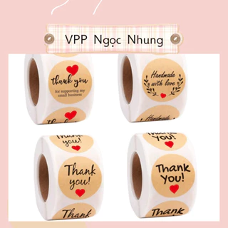 Cuộn 500 nhãn dán kraft ❤️chữ Thank you tròn 2,5 cm❤️ trang trí hộp quà, đồ handmade