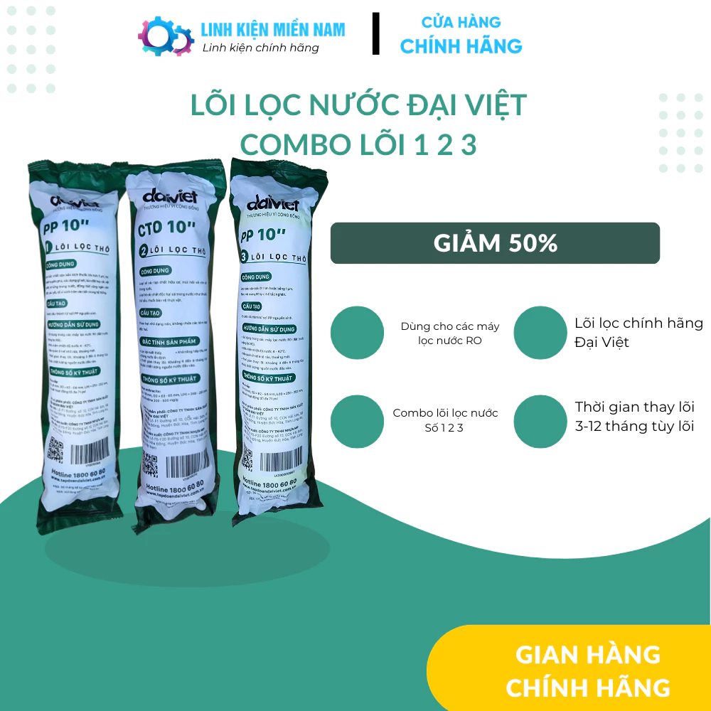 COMBO lõi lọc nước số 123 ĐẠI VIỆT - PP - CTO - PP