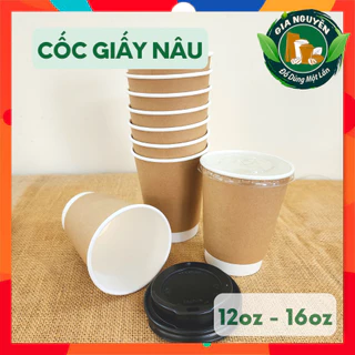 Combo 50 Cốc Giấy Nâu 2 Lớp (12oz - 16oz) Dùng Để Đựng Trà Sữa, Cà Phê, Trà Hoa Quả,...