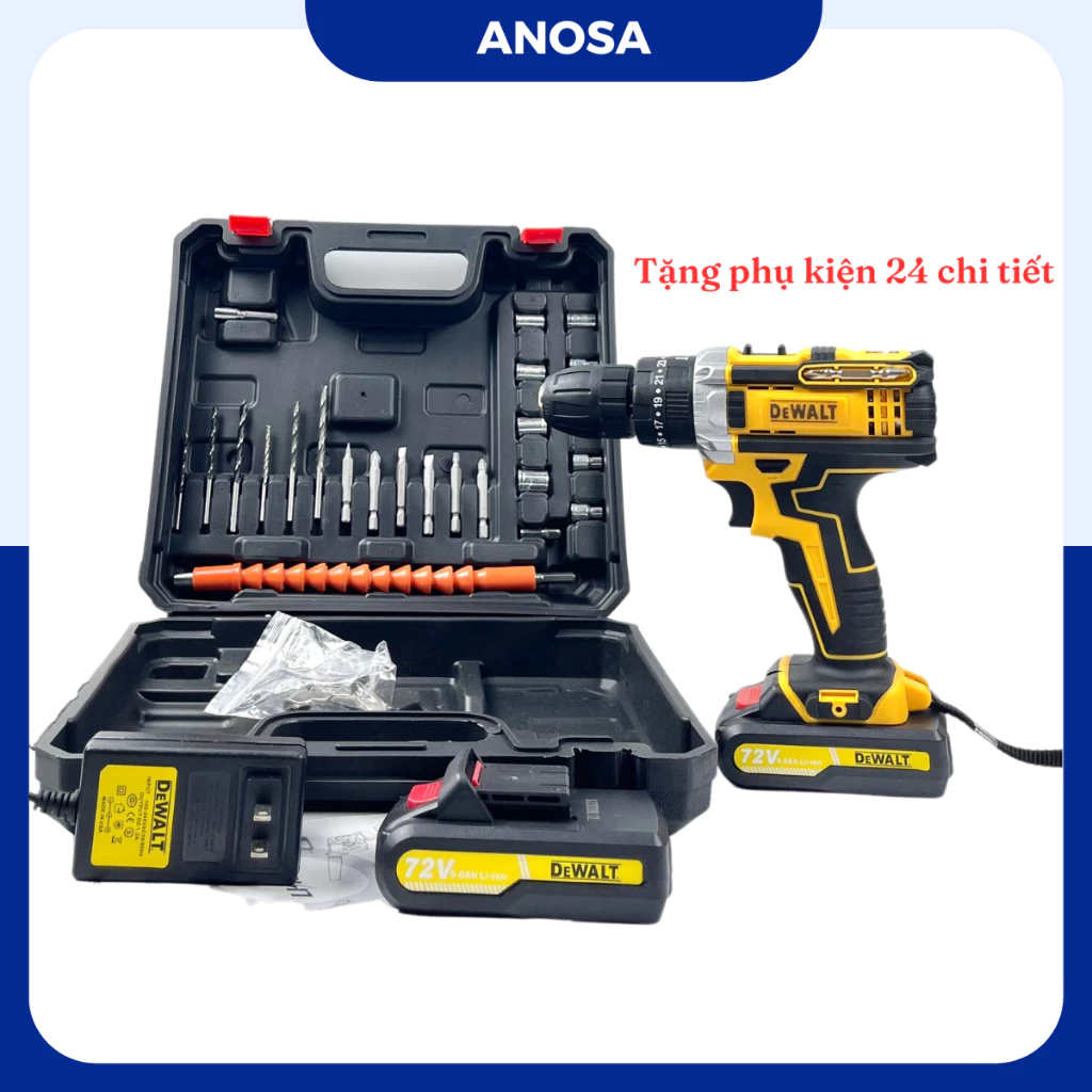 Máy khoan pin Dewalt 72v, máy khoan cầm tay 3 chức năng có búa tặng kèm phụ kiện 24 chi tiết