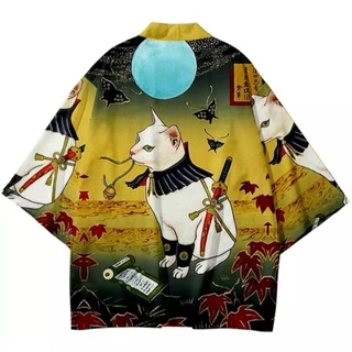 Áo khoác kimono haori happi mèo samurai japan