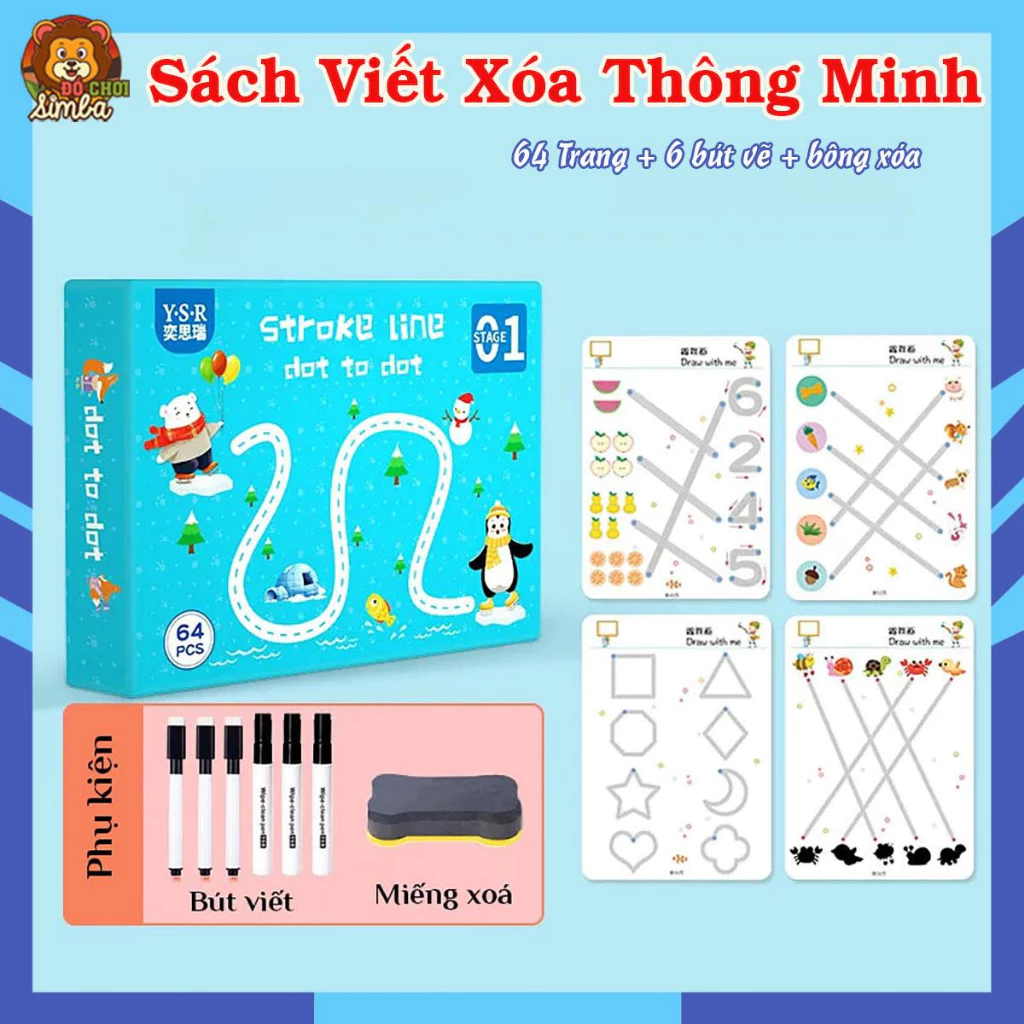 Tập tô vẽ thông minh, sách viết xóa được 64 trang - Đồ chơi Giáo dục toàn diện cho bé