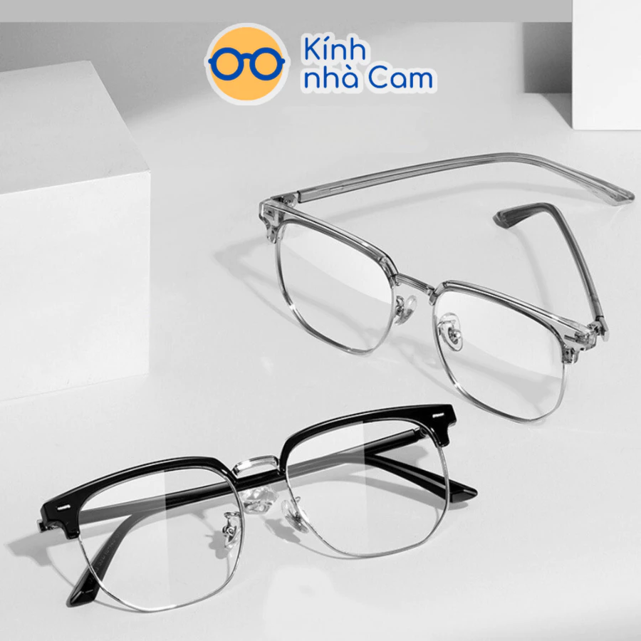 Gọng Kính Cắt Vành Nam Nữ 2025, Mắt Kính Nửa Vành Gọng Kim Loại Chống Ánh Sáng Xanh Unisex