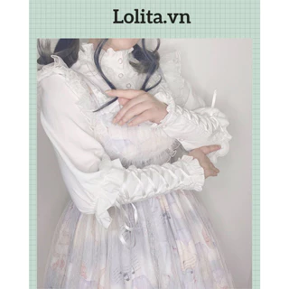 Áo sơ mi cổ đứng phối ren bèo phong cách lolita - VIDEO TỰ QUAY (Kèm ảnh thật)