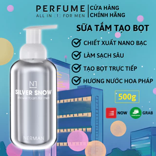 Sữa tắm nam giới Nerman Silver Snow tạo bọt Nano bạc hương nước hoa Pháp cao cấp 500g - Sản Phẩm Chính hãng