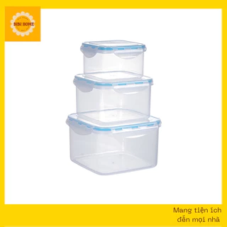 Bộ 3 hộp đựng thực phẩm có nắp, hộp để thức ăn tủ lạnh, bảo quản đồ ăn thực phẩm gồm 3 hộp