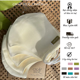 Combo 3 Khẩu trang vải cho nữ lụa tơ tằm CỔ CHẤT SILK 100% thiên nhiên 3 lớp chống lão hoá dưỡng da, kháng khuẩn