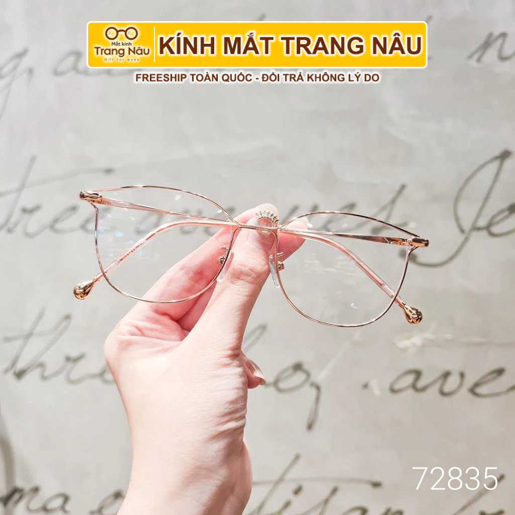 Gọng kính cận kim loại siêu mảnh dáng vuông bầu 72835 - Kính Mắt Trang Nâu