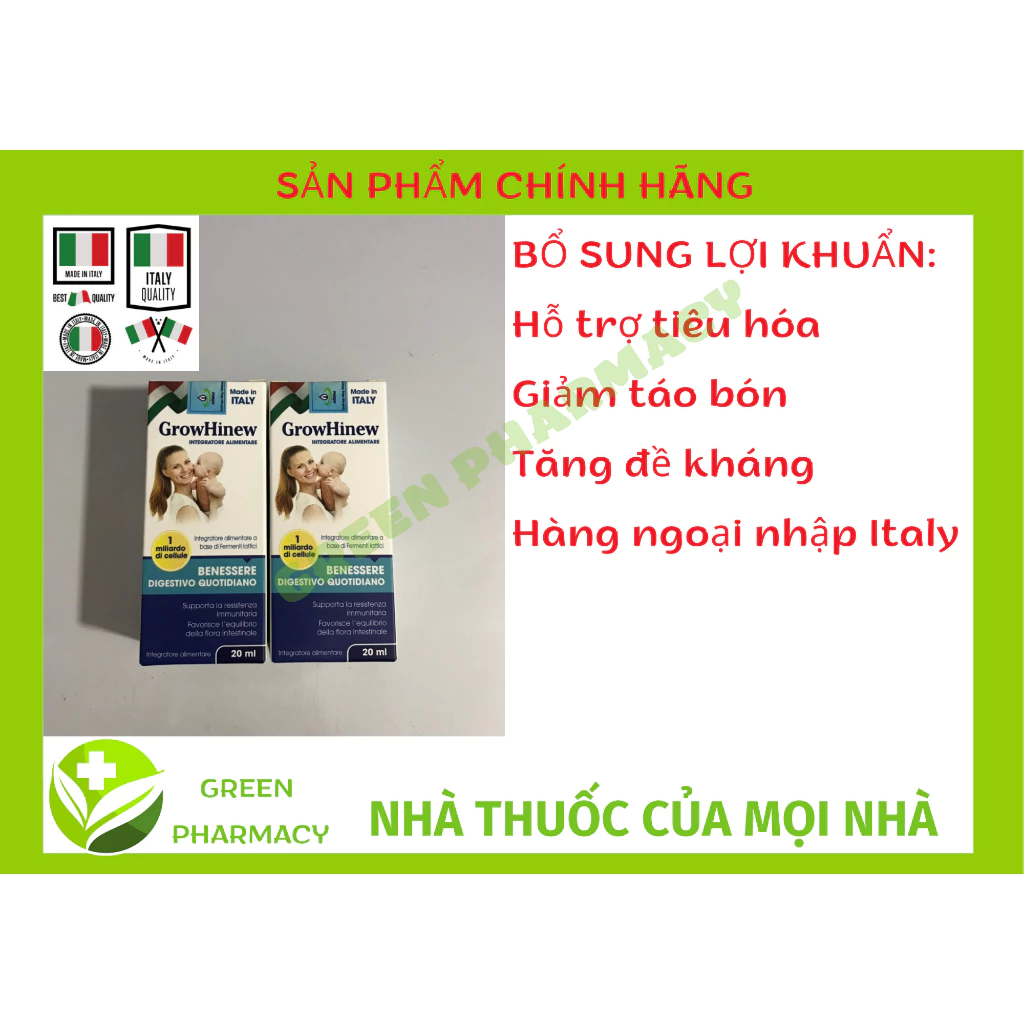 GROWHINEW - Men tiêu hóa bổ sung lợi khuẩn hàng nhập khẩu Italy Hộp 20ml