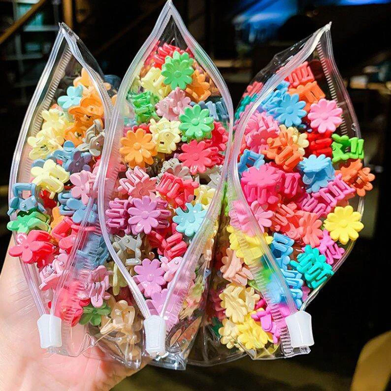 Set 50 Kẹp Tóc Càng Cua Mini Nhiều Màu Cho Bé Gái kèm túi zip xinh