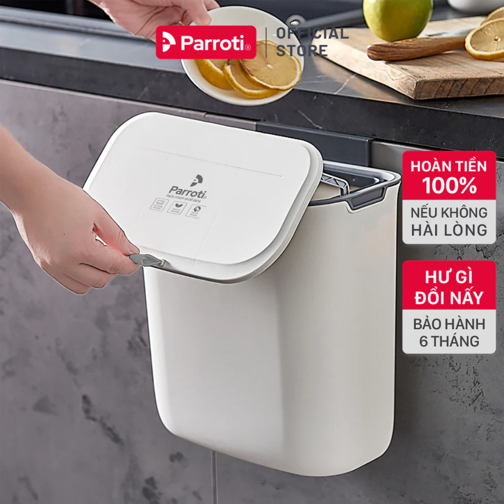Thùng rác treo tủ bếp, thùng rác nhà tắm dán tường, có nắp đậy thông minh - Parroti Bin BN02