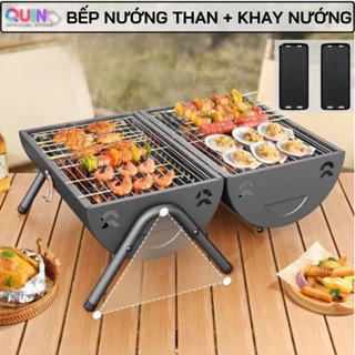 Bếp nướng than hoa dã ngoại, tặng vỉ nướng khay đựng than, chất thép không gỉ, ống khói nướng siêu ngon