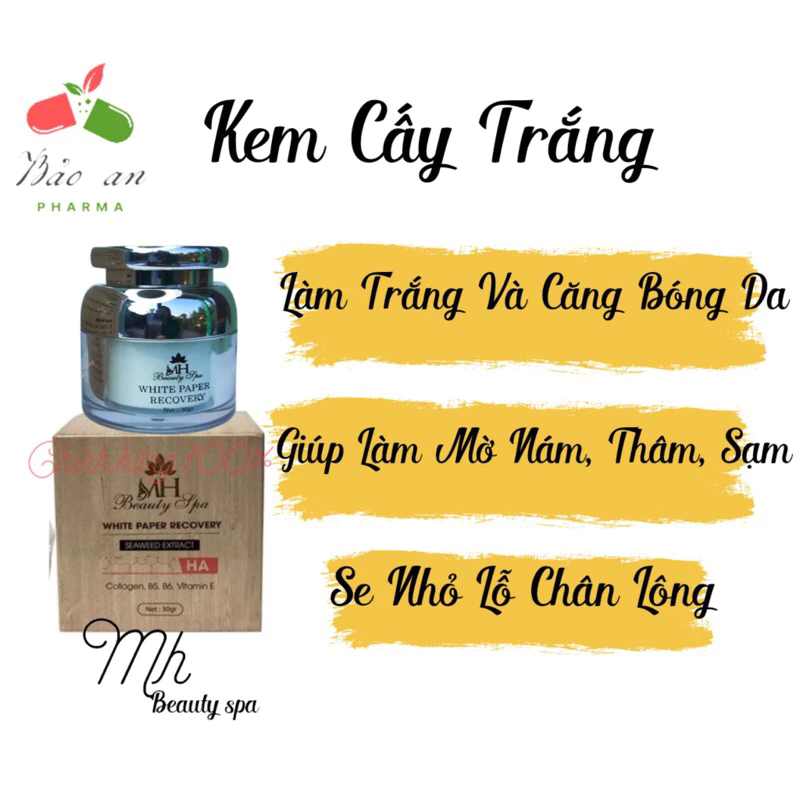 Kem cấy trắng MH Beautyspa WHITE PAPER RECOVERY 30 gr làm trắng da căng bóng se khít lỗ chân lông - BẢO AN PHARMA