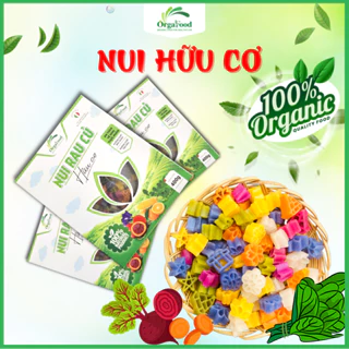 Nui rau củ hữu cơ cho bé ăn dặm Orgafood hộp 400gr nhìn hình dạng, nui ngũ sắc Eat-clean cho người ăn kiêng