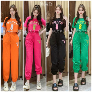 Set bộ đồ nữ áo tay ngắn croptop phối chữ số mix quần ống rộng bo chun siêu cá tính với 4 tone màu trẻ trung, năng động