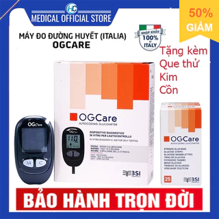 Máy đo đường huyết Ogcare (Made in Italy) tặng kèm 25 que test+50kim và 100 cồn