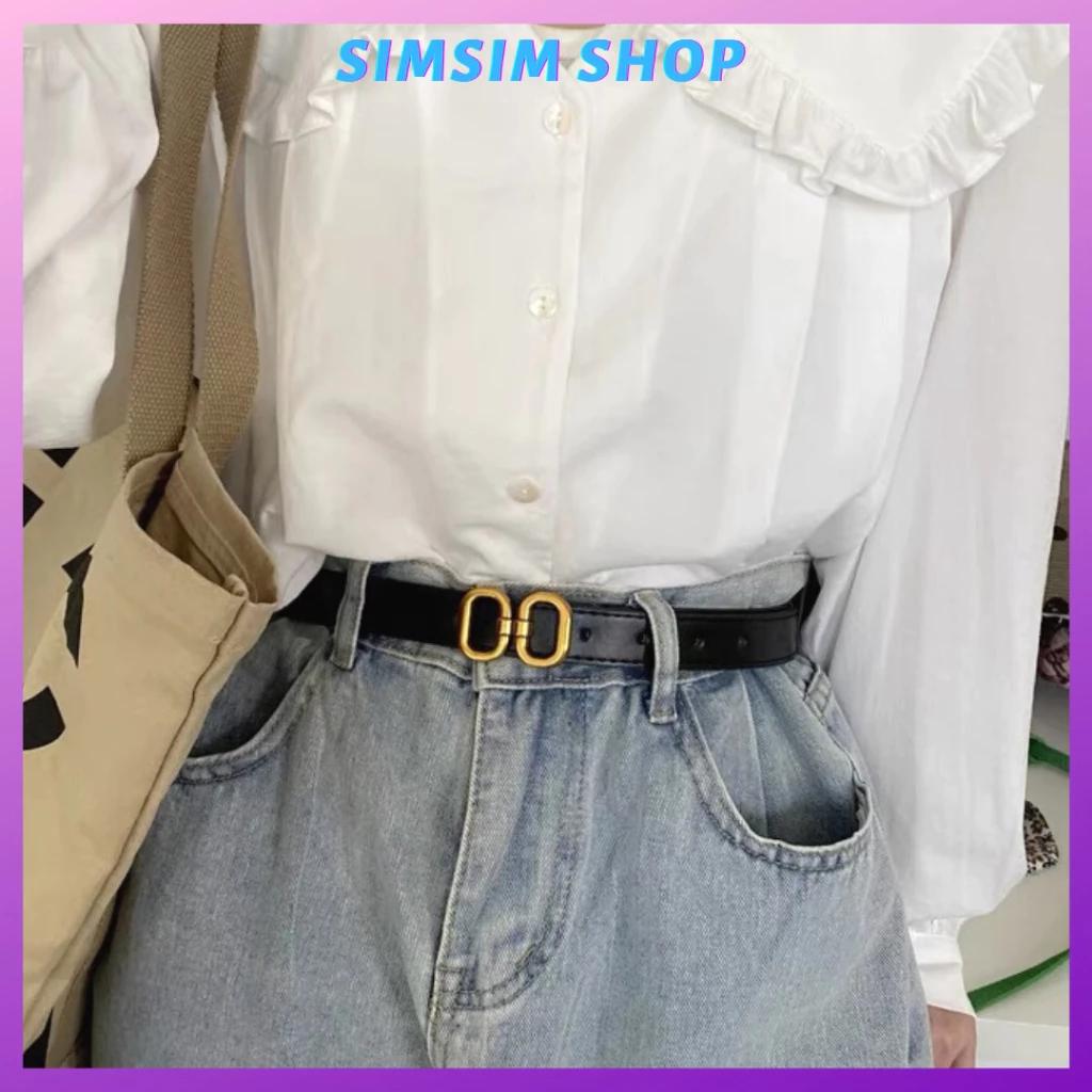 Thắt lưng nữ size nhỏ mặt vàng đồng 2 chữ O TL032 - dây lưng bản nhỏ nữ xinh xắn làm đai áo váy