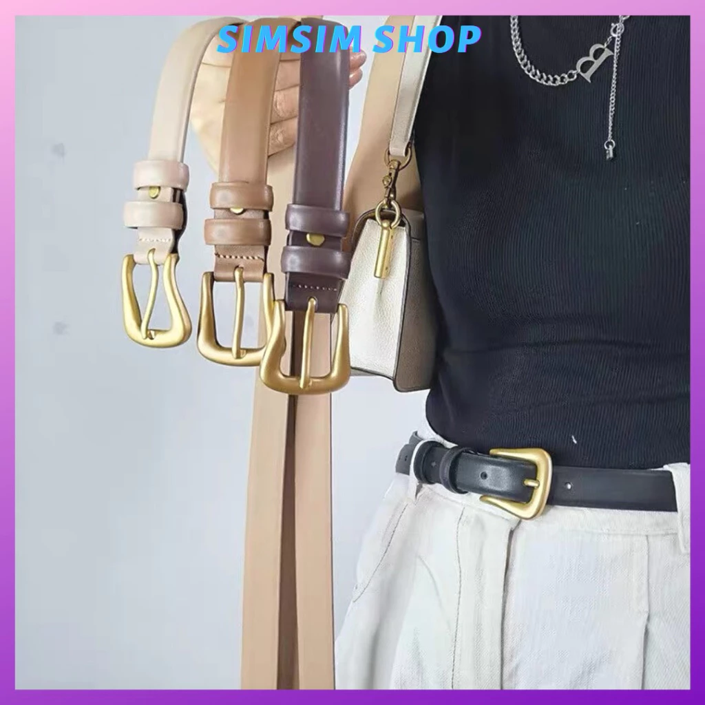 Thắt lưng nữ da lì đẹp mặt vàng đồng TL034 sang chảnh - Dây nịt nữ dày dặn phối đồ cực chất