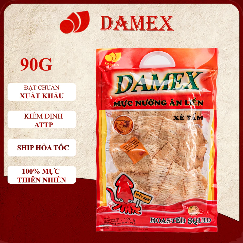 Khô Mực Xé Tẩm Gia Vị Ăn Liền Damex 90g Khô mực nướng xé tẩm thơm ngon đậm vị